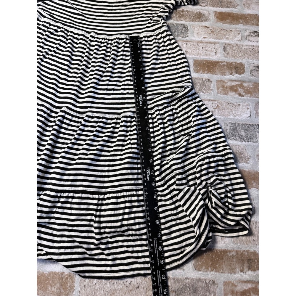 Max Studio Black White Striped Tiered Midi Dress Flutter Sleeve V-Neck 7902F59 - Picture 6 of 8